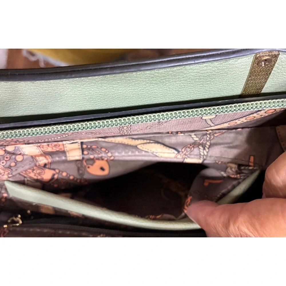 Sage Green Structured Satchel Handbag Gold Tone Hardware